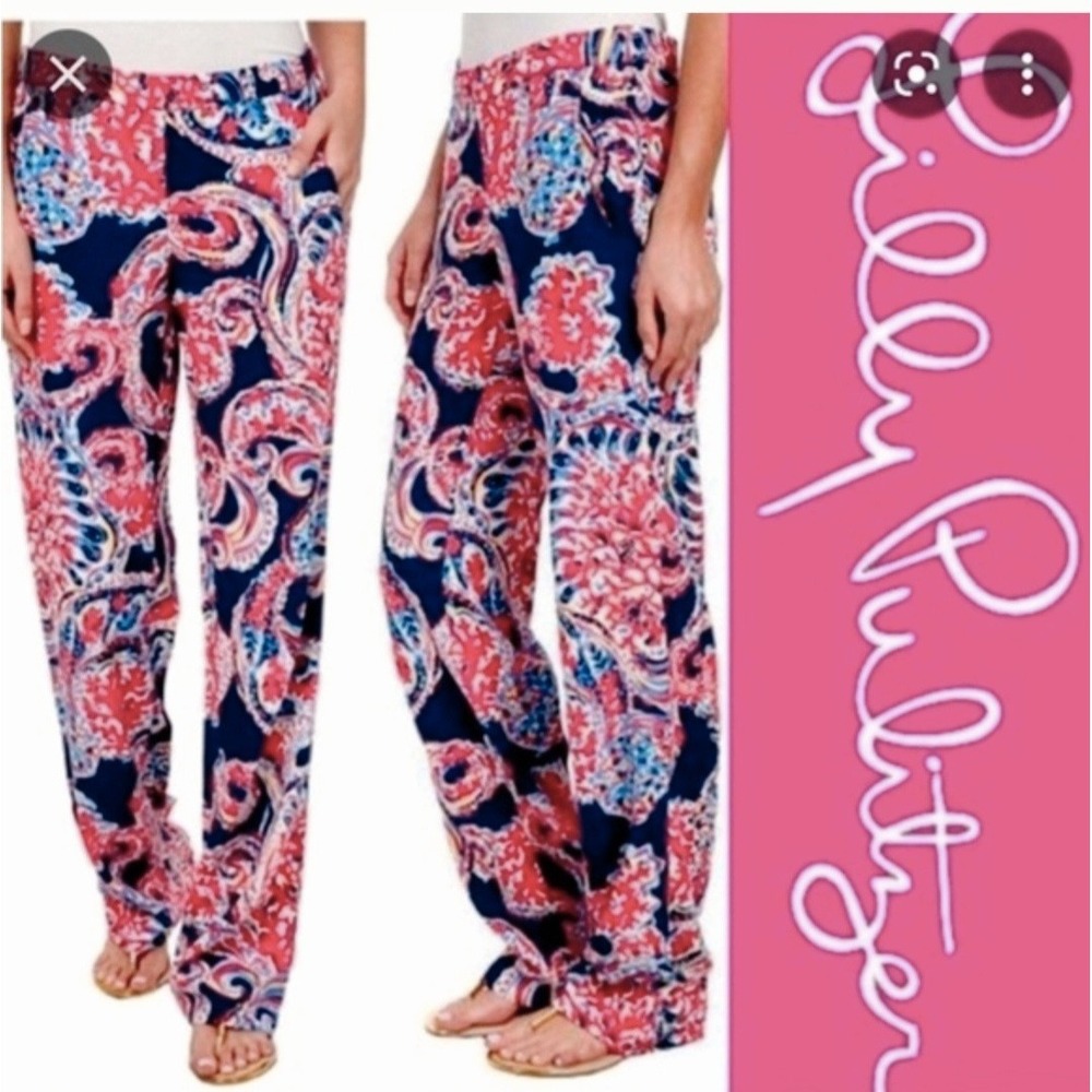 NWT Lilly Pulitzer Cambridge Palazzo Pants‎ For The Halibut Bright Navy XL